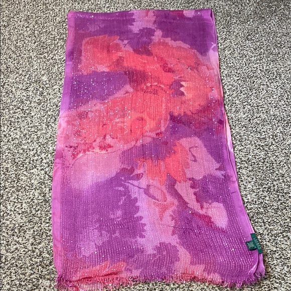 Lauren Ralph Lauren Pink and Purple Floral Watercolor & Sequin Artistic Wrap - Picture 3 of 6